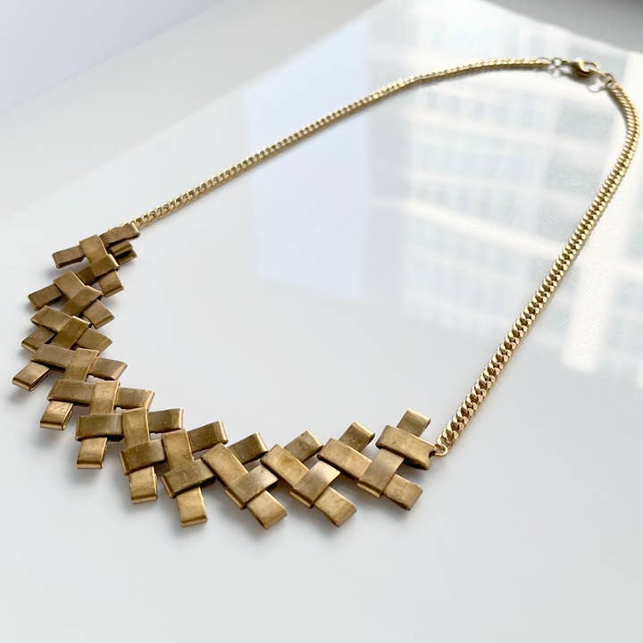 Brass Criss-Cross Necklace for wholesale by Hur Jewelry