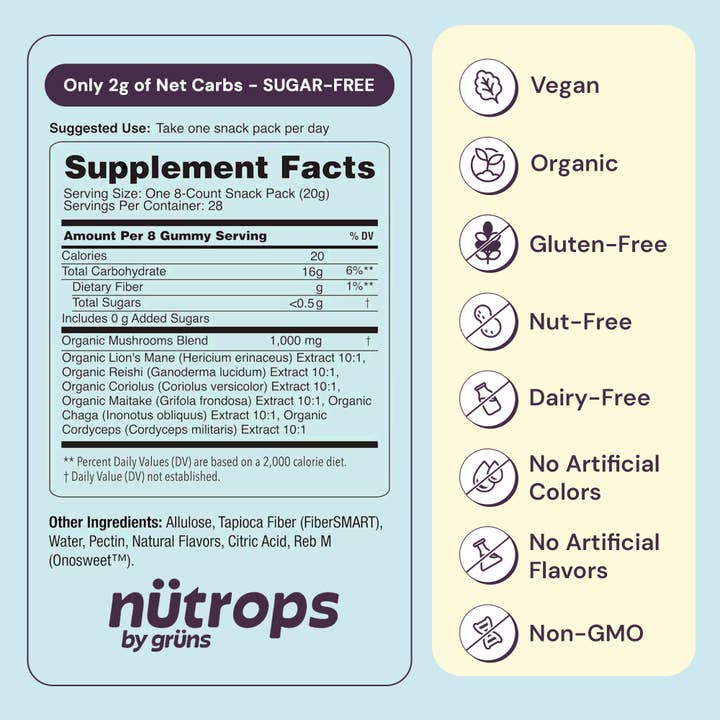 Grüns - Wholesale Oral Supplement/Vitamin - Nütrops Adult Sugar-Free Functional Nootropics Gummies, 3 Servings2