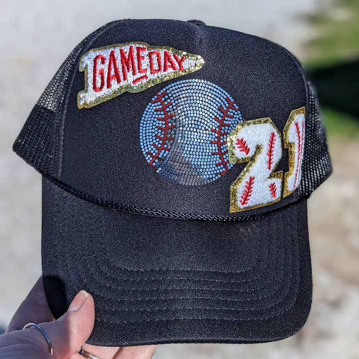 Trendy Transfers - Wholesale Patch - Embroidered & Glitter RED PENNANT Game Day HAT/POCKET Patch