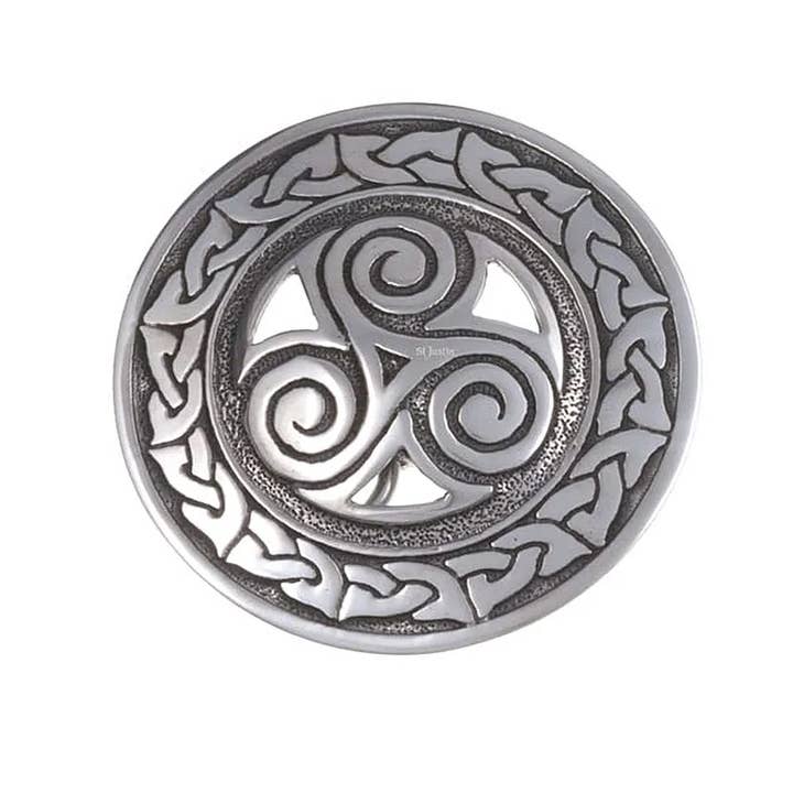 Round Triskele Pewter Belt Buckle - Celtic Trinity Design for wholesale by Dublin Gift Company
