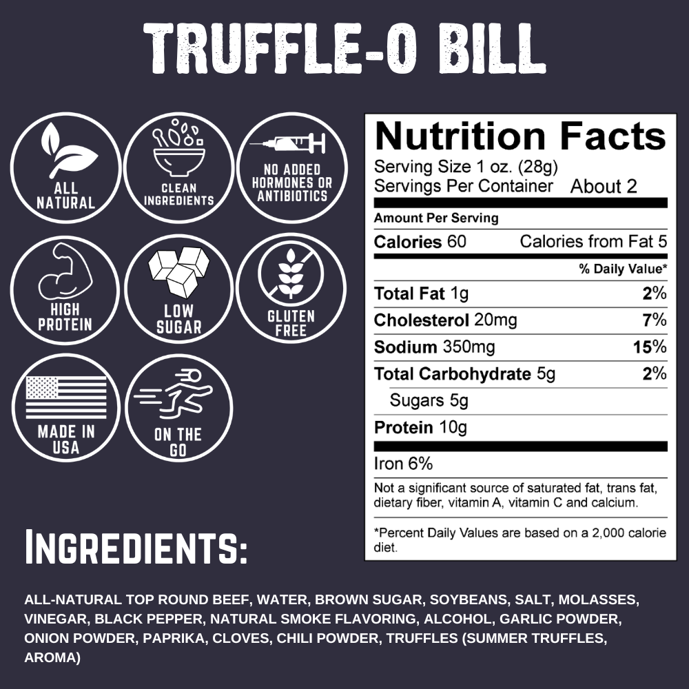 Righteous Felon Craft Jerky - Wholesale Jerky - Truffle-O Bill Beef Jerky 2oz5