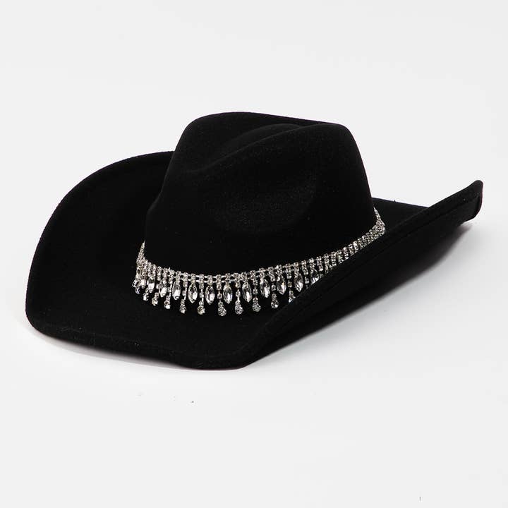 Collections by Fame Accessories - Wholesale Cowboy Hat - Women's - Rhinestone Fringe Chain Western Cowboy Hat