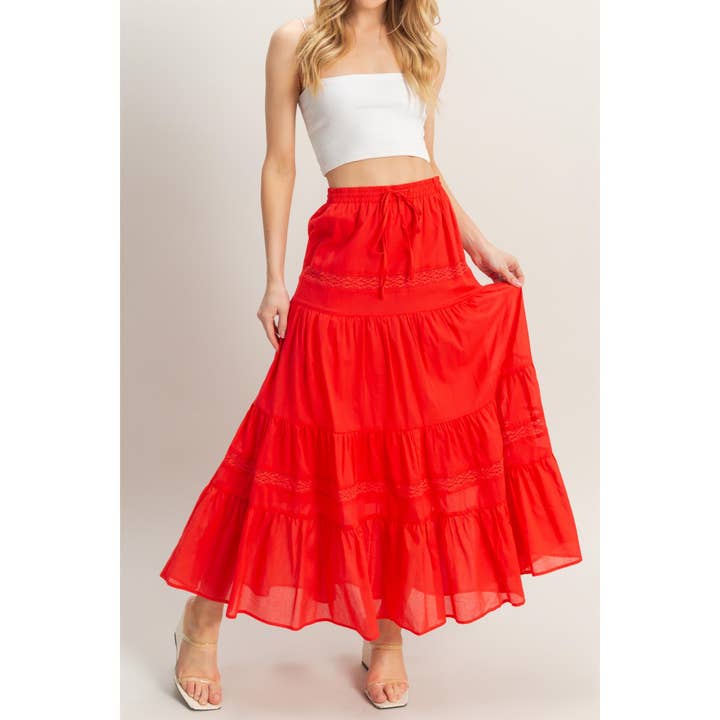 HYFVE - Wholesale Skirt - Women's - HF25C074-High-Waist Cotton Voile Tiered Maxi Skirt