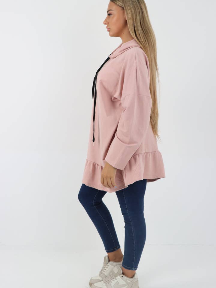 Miss Bold – wholesale Hoodie – Women's – Italian Frill Hem Long Sleeve Hooded Top
