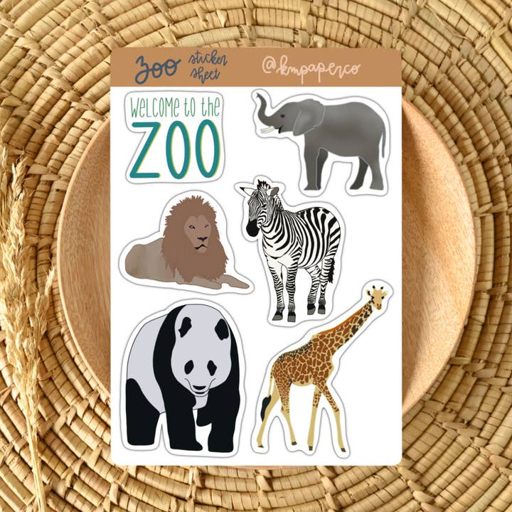 Feuille d'autocollants Zoo pour la vente par Shop Katherine Marie