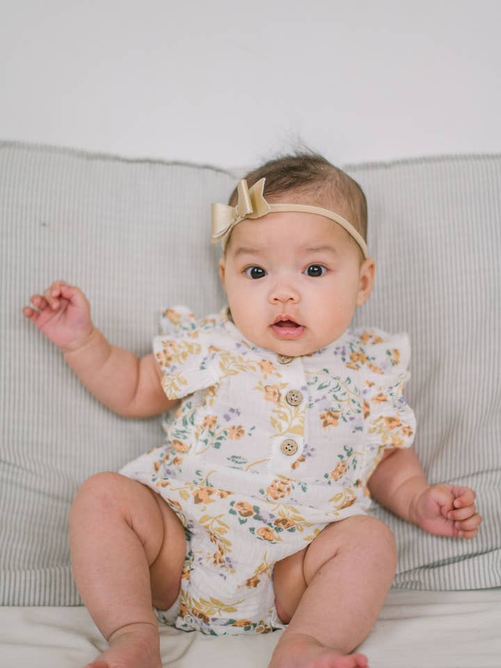 Claire and Bella - Wholesale Bodysuit (Non-Footed) - Baby - Organic Cotton Summer Romper - White Summer Floral1