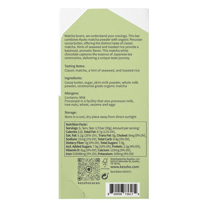 KESSHŌ - Wholesale Chocolate Bar - Japanese Ceremonial Matcha White Chocolate Bar3