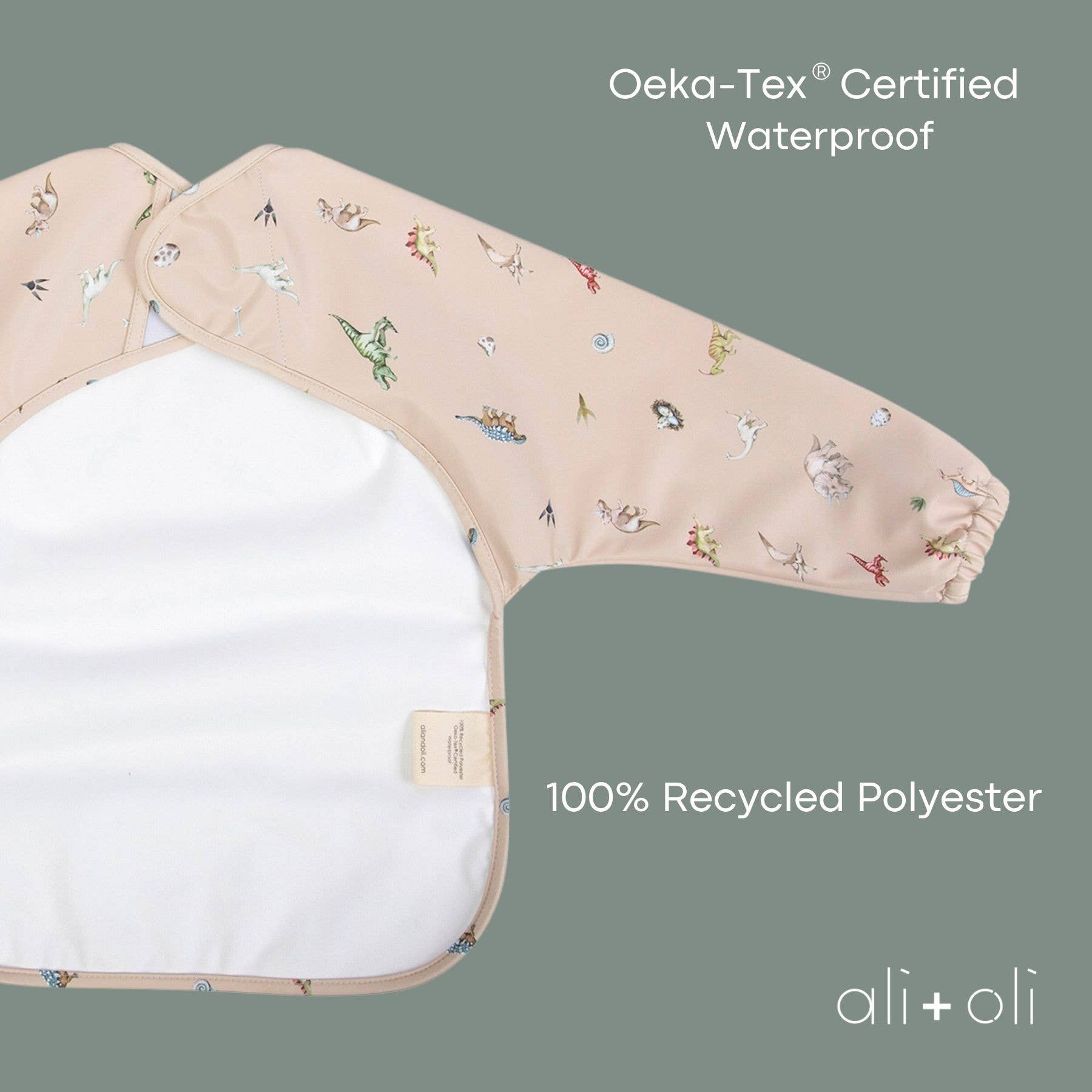 Ali+Oli - Wholesale Baby Bib - Baby - Smock Bib (2-pc) Long & Short Sleeve Set (Dino-Mint)5