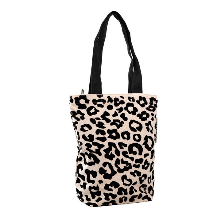 Tote Bag baby Leopard Black - Sustainable - with zipper - Made from recycled bed linen for wholesale by NoMorePlastic