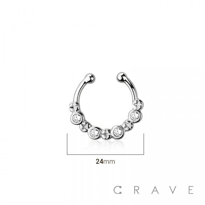 CRAVE – Engroshandel Enkeltøreringe – MESSING FALSK SEPTUM/HESTESKO MED 4 BEZEL CZ1