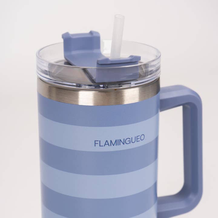 Flamingueo – Großhandel Thermotasse/-becher – Blaue gestreifte Thermosflasche aus Edelstahl2