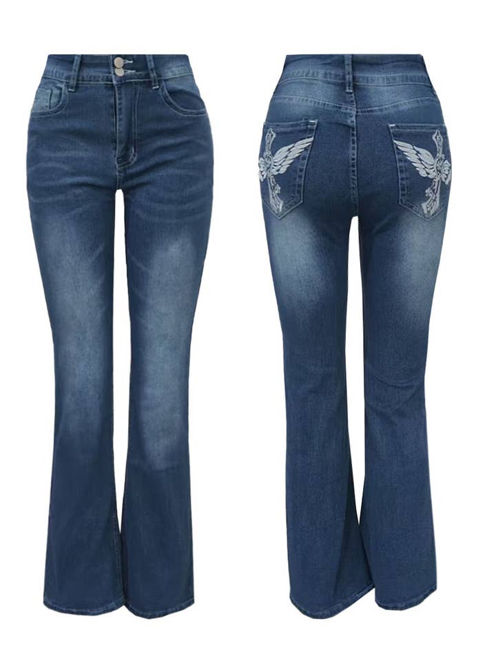 Fashion High Waist Blue Denim Trousers for wholesale by Rosa Clothing