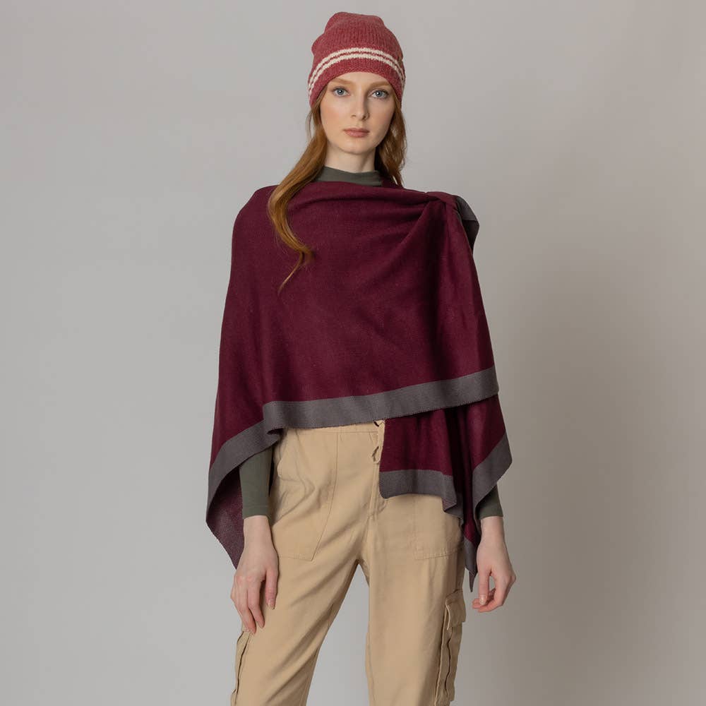 Sensibling Corp. - Wholesale Poncho - Women's - Bordered Ruana Poncho With Shoulder Strap3