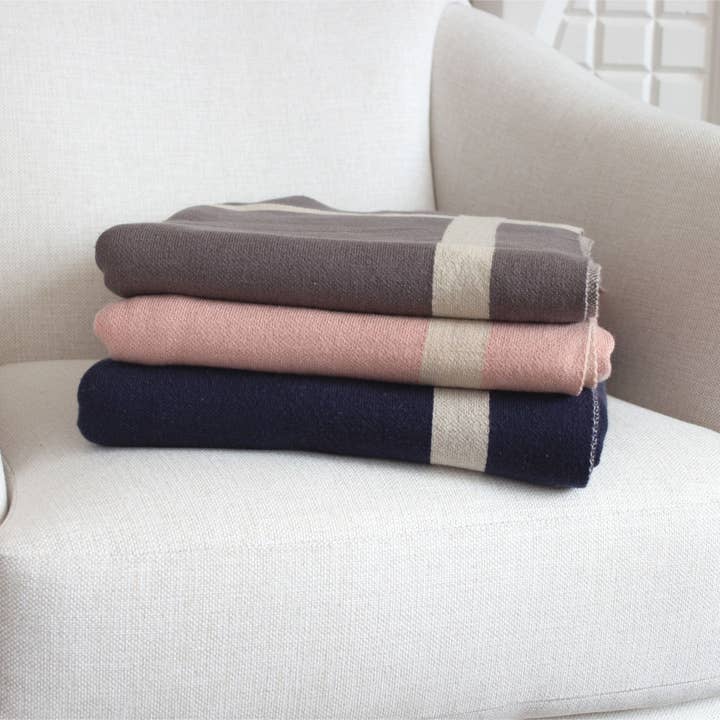Dusty Blush Luxurious Jouri Equestrian Stripe Cotton Knit Throw Blanket for wholesale on Faire