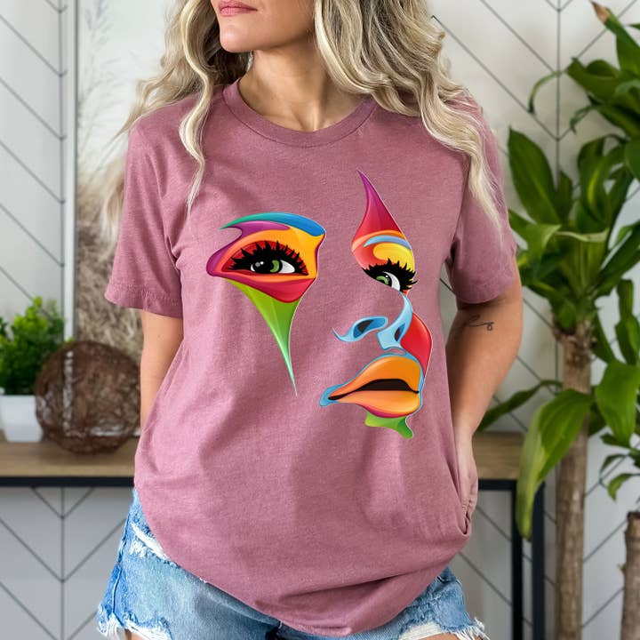LA Shirt Company - Wholesale T-Shirt (Graphic) - Women's - Beautiful Multicolored Face - Bella Graphic Tee6