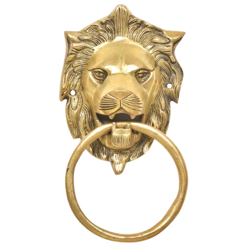 Gold 1 Piece Brass Lion Head Antique Door Knocker (Gold) for wholesale on Faire1
