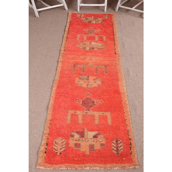 Herki Rug, 2,6x9,5 ft Vintage Rug, Red Abstract Rug Wool for wholesale by The Loom Wholesale