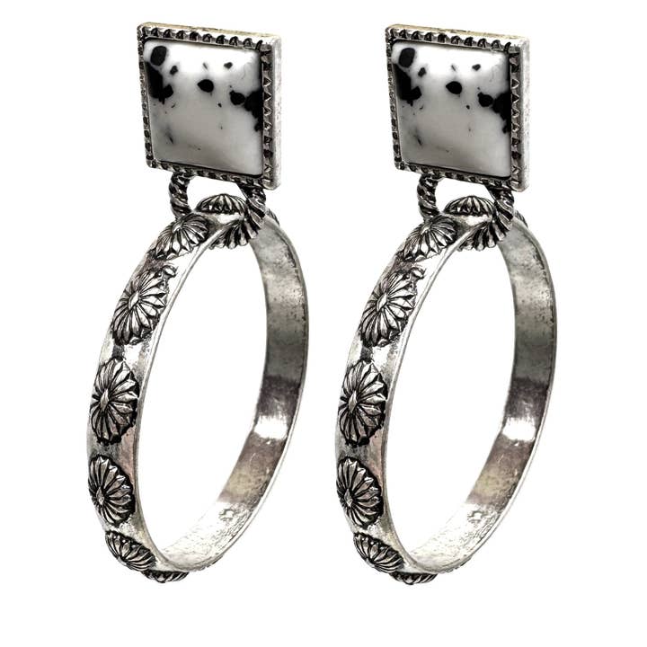 Square Stone Stud Western Hoop Earrings for wholesale by Lunar Deer
