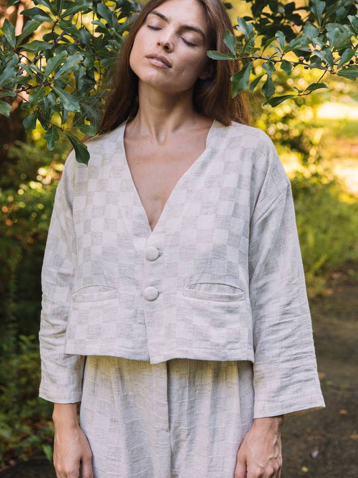 Vented Crop Blazer, Jaccquard for wholesale by Megan-Ilene