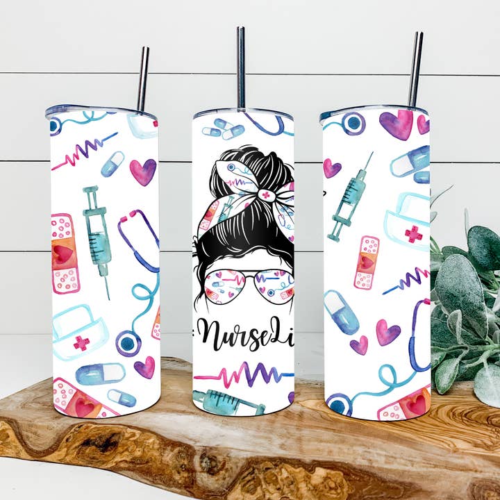 Nurse Life Messy Bun 20oz Insulated Tumbler for wholesale by Southern Tribe Wholesale
