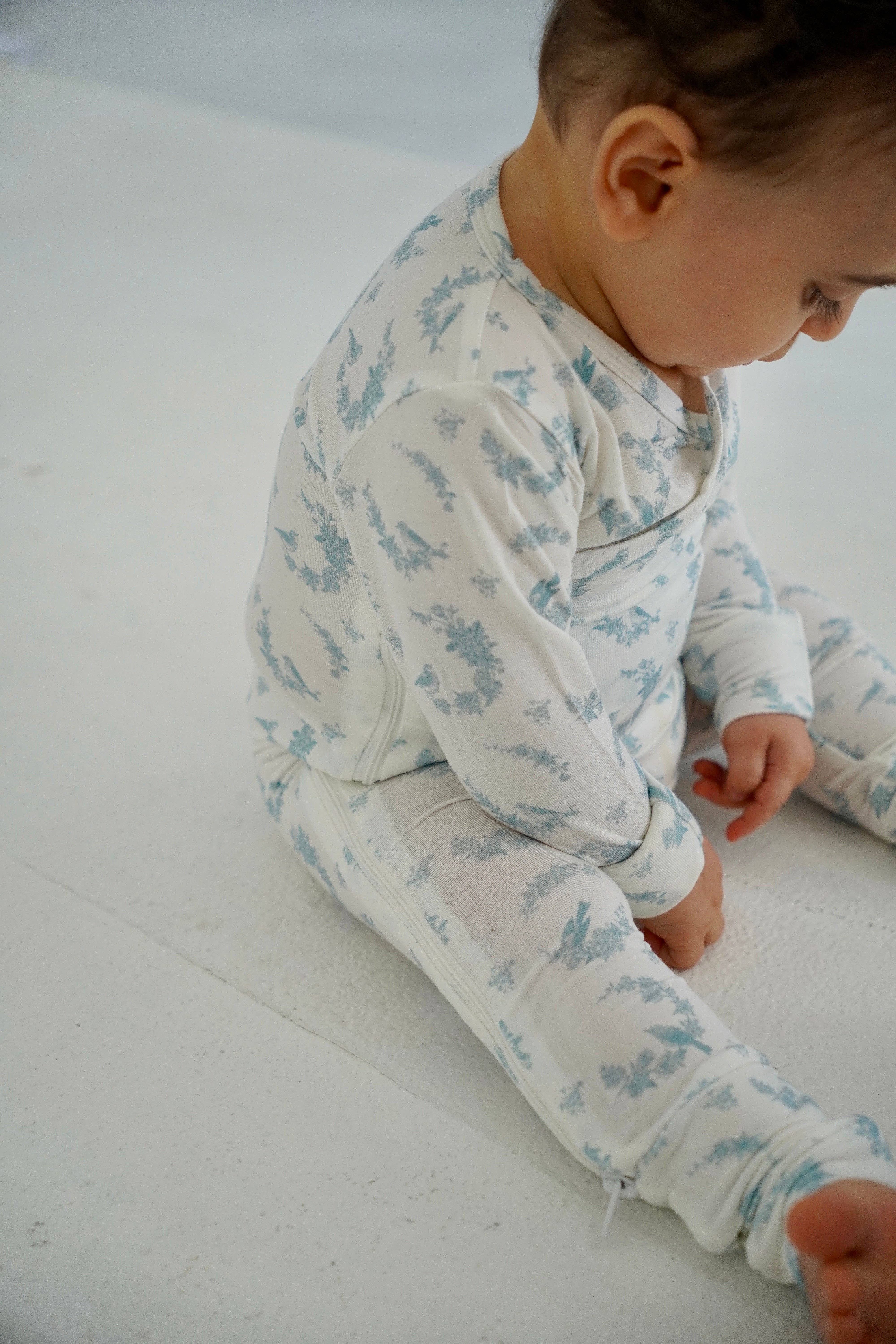Little Threads - Wholesale Onesie - Kids - Little Blue Bird Bamboo Wrap Footie2