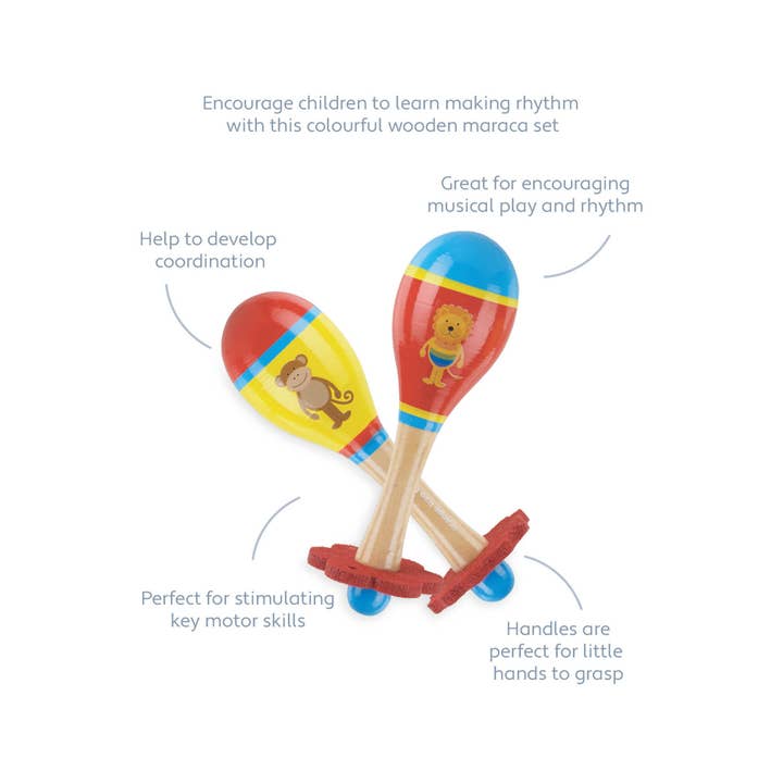 Orange Tree Toys - Wholesale Musical Toy - Kids & Baby - Lion & Monkey Wooden Maraca Set