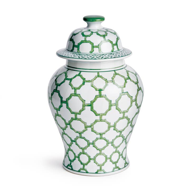 Green White Imperial Link Lidded Ginger Jar for wholesale on Faire