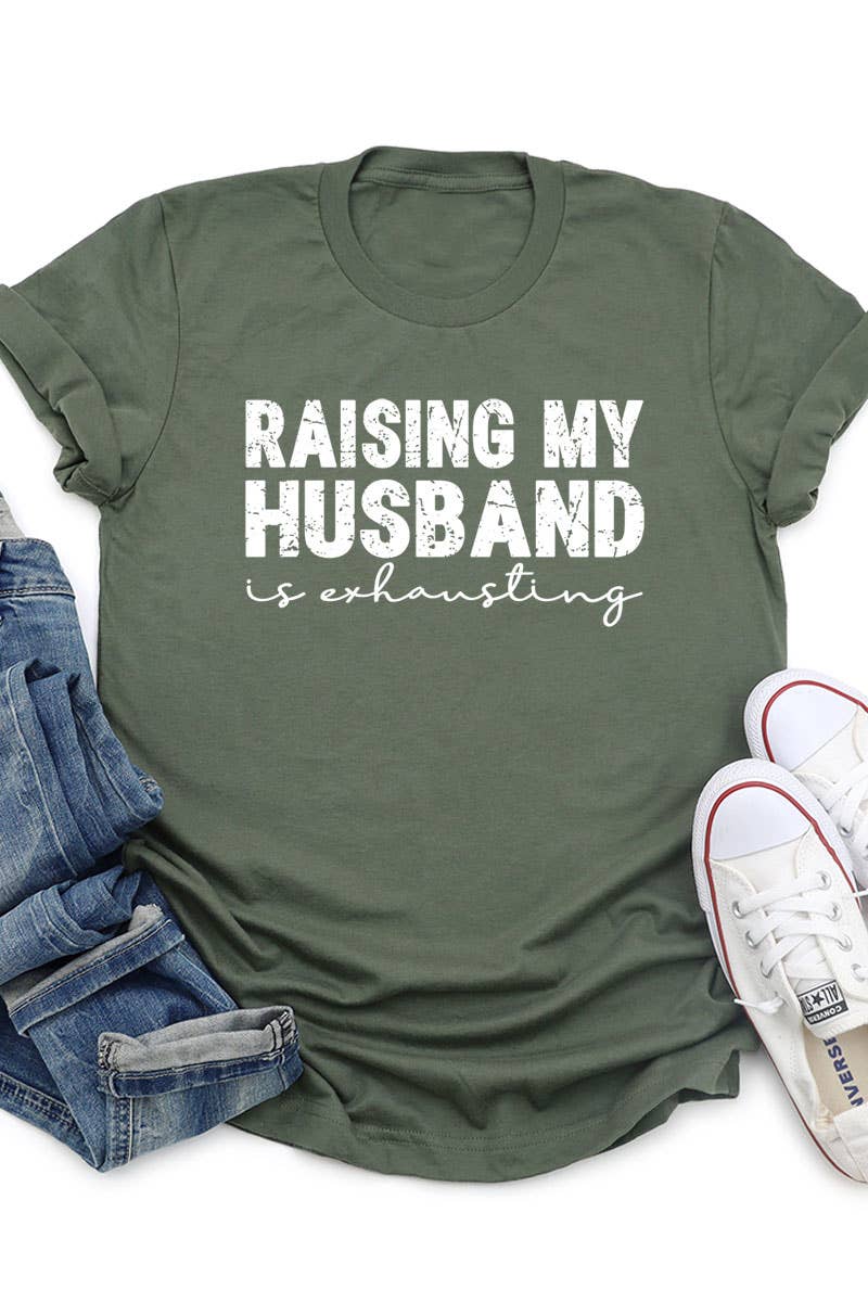 COLORBEAR - Wholesale Screen Printed T-Shirt - Women's - RAISING MY HUSBAND IS EXHAUSTING UNISEX SHORT SLEEVE10