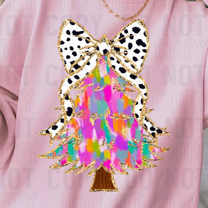 Rosafarbener Weihnachtsbaum mit Dalmatinischen Punkten, DTF Transfer für den Großhandel von K and M Designs