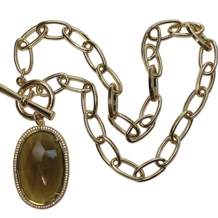 Smokey Quartz with Paved CZ Necklace for wholesale by ADMK Jewelry