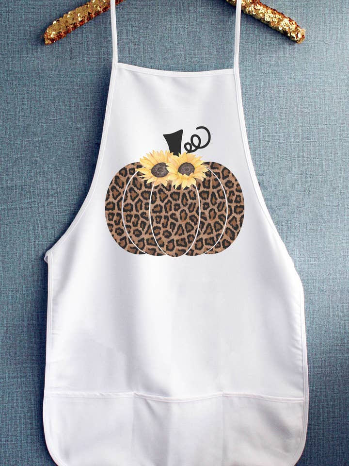 Plain Leopard Pumpkin Sunflower Fall Graphic Kitchen Apron for wholesale by Cali Boutique Wholesale