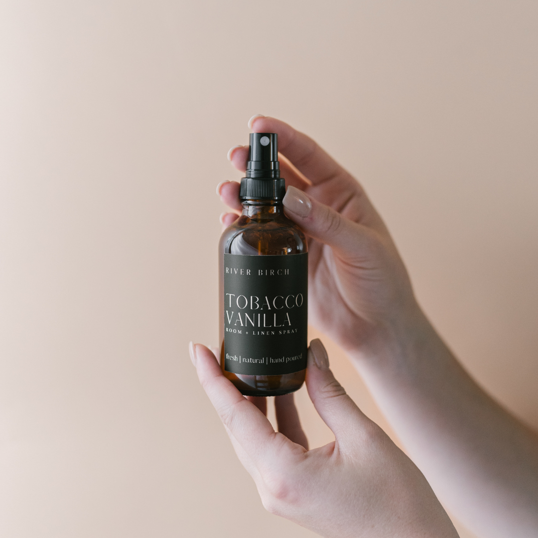 River Birch Candles - Wholesale Room & Linen Spray - Tobacco Vanilla - 4 oz Amber Glass Room + Linen Spray1