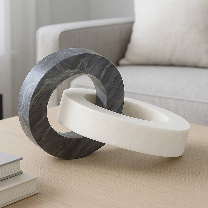 Sagebrook Home - Wholesale Decorative Tabletop Object - Marble Interlocking Rings Decor Sculpture - White, 8 in.0