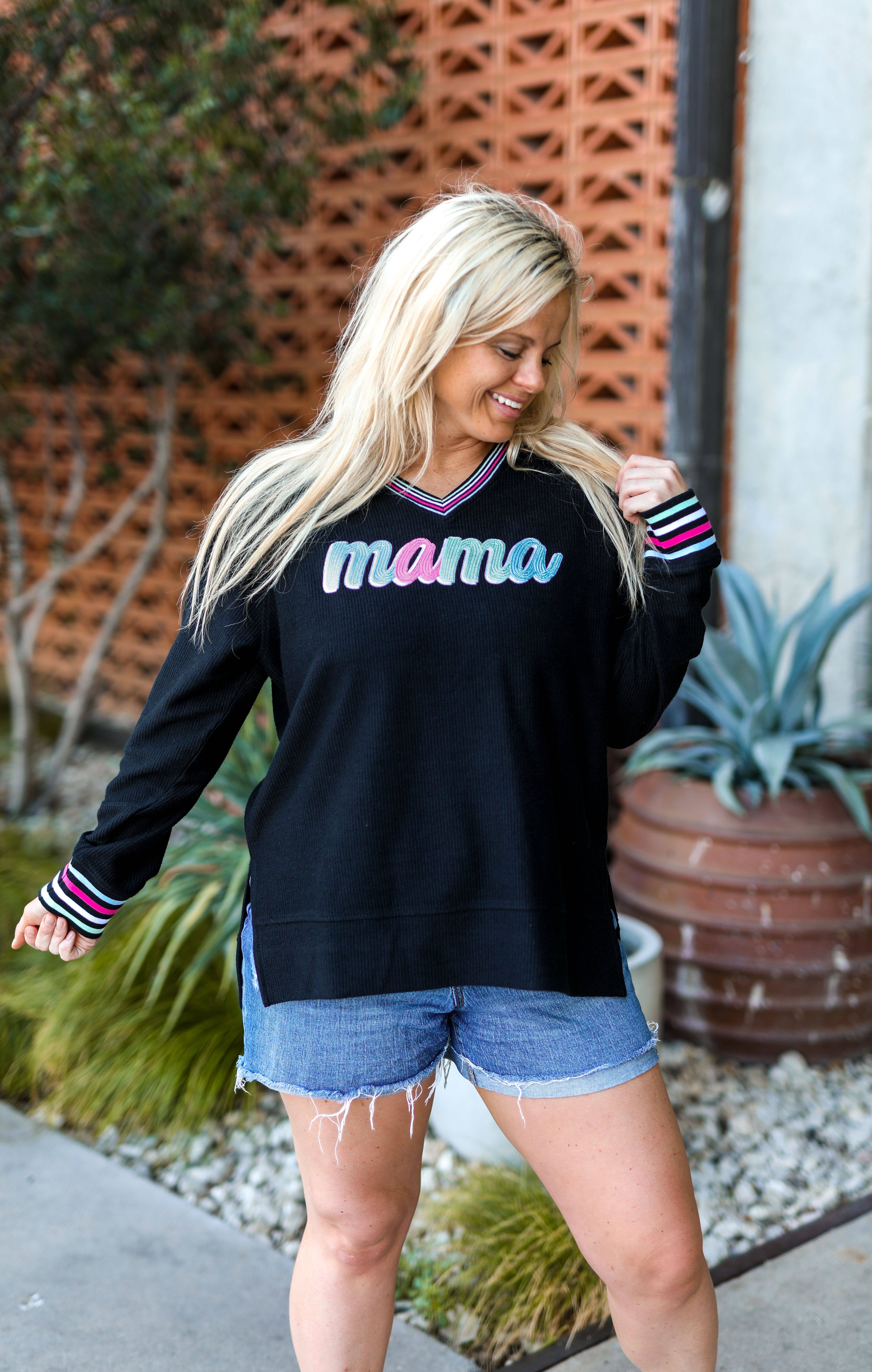 Jadelynn Brooke – Engroshandel Sweatshirt - Dame – Mama Embroidery - Sort strømpebukser til kvinder1