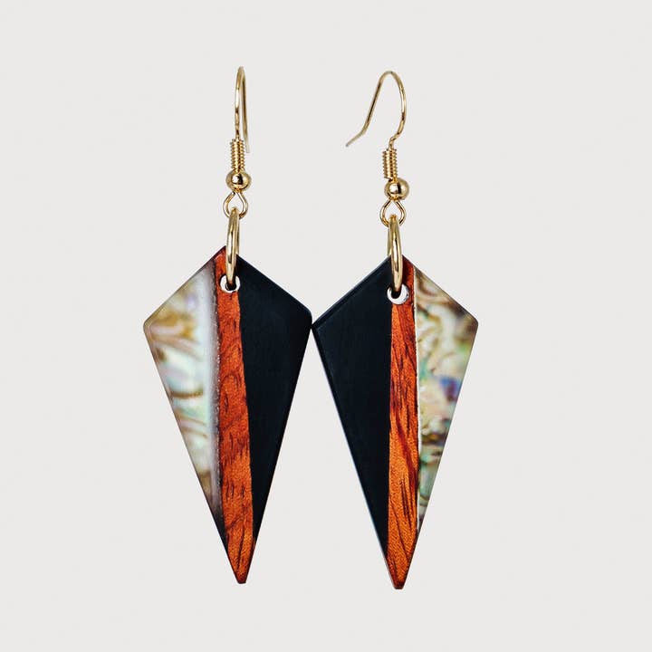 Alice Handcrafted Wood & Abalone Dangle Earrings for wholesale by Wooden Element UK