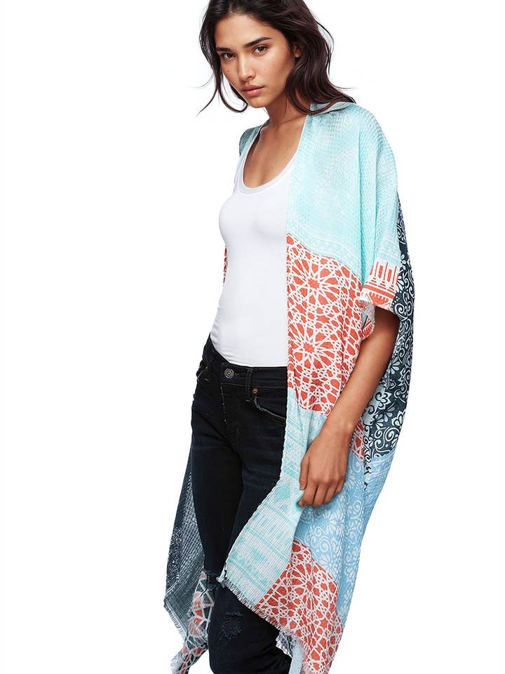 Kaklet print kimono-overtræk for engroshandel hos Golden Sun