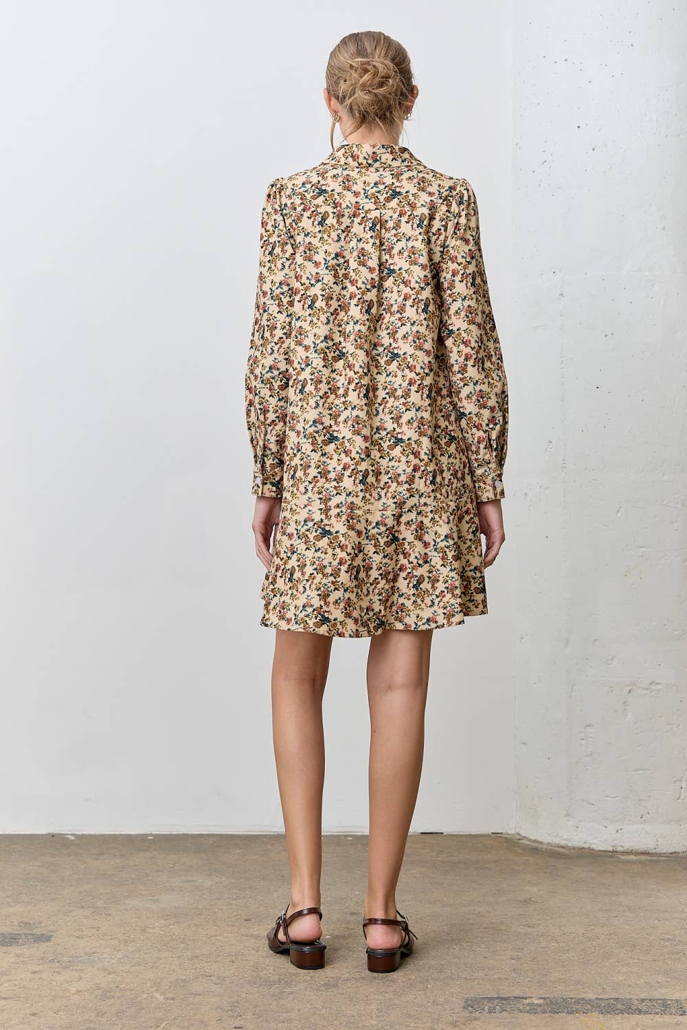 BEIGE MULTI FLORAL PRINT MINI DRESS for wholesale on Faire2