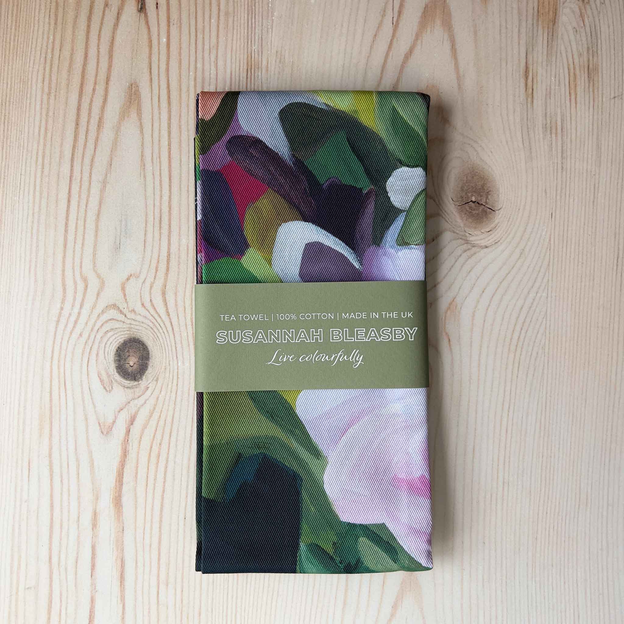 Susannah Bleasby Art - Wholesale Tea Towel - Cotton tea towel | Purple floral tea towel | 'Lilah'2