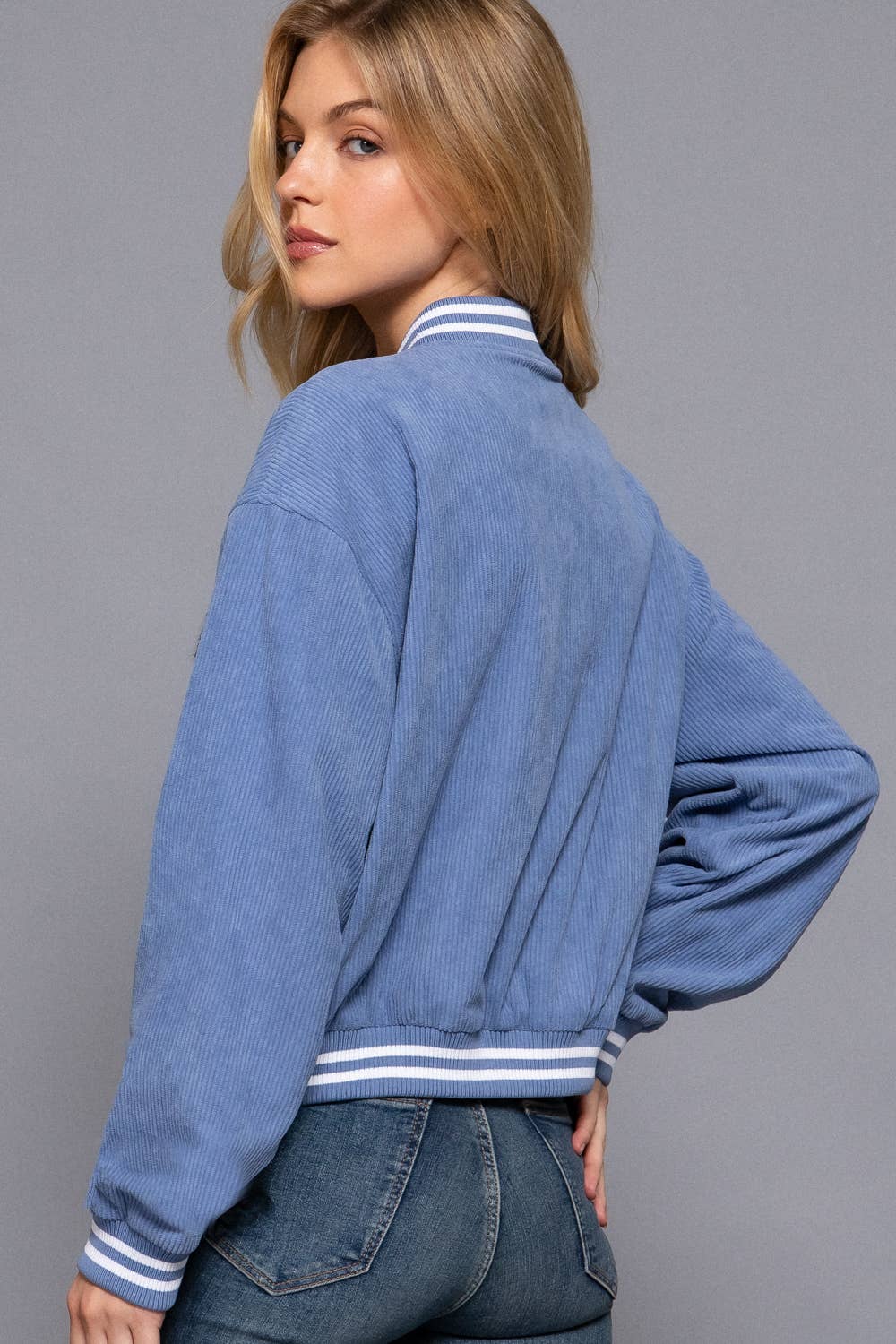 Active Basic | Active USA – wholesale College/Baseball Jacket - Women’s – Long Sleeve Corduroy Varsity Jacket7