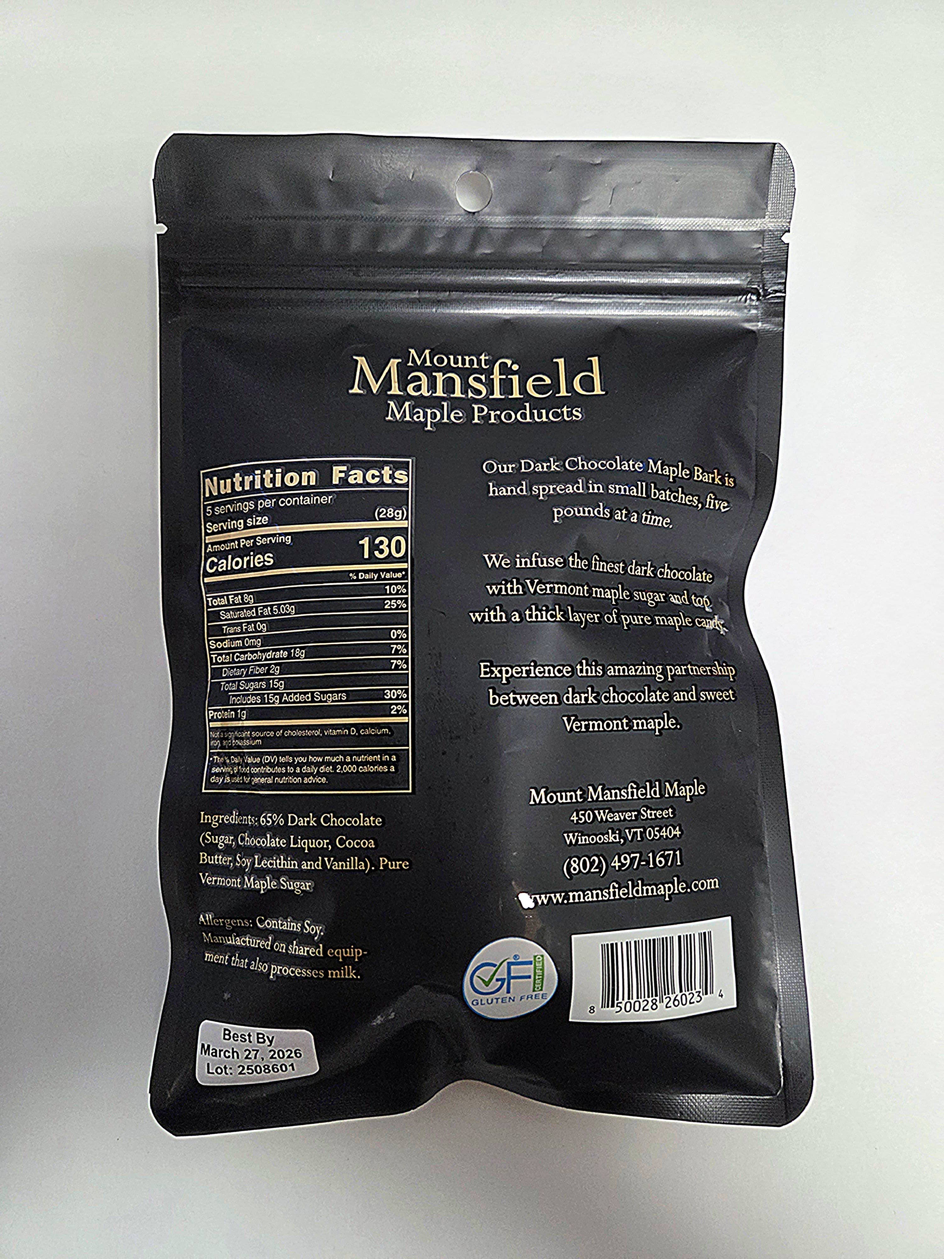 Mount Mansfield Maple Products - Wholesale Chocolate Bar - Dark Chocolate Maple Bark - 5oz bag1