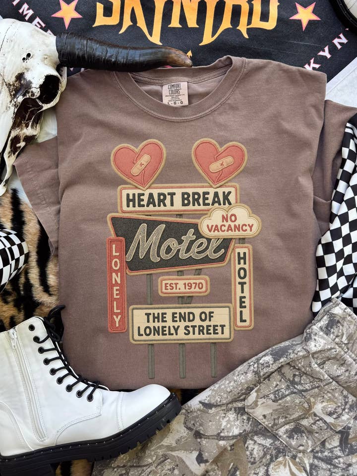 Heart Break Motel Tee, Western Tee, Valentines Tee for wholesale by Bar Tabs Wholesale