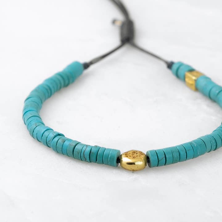 TIBET COLOR Bracelet - Turquoise, Golden Mani for wholesale by Roseparo