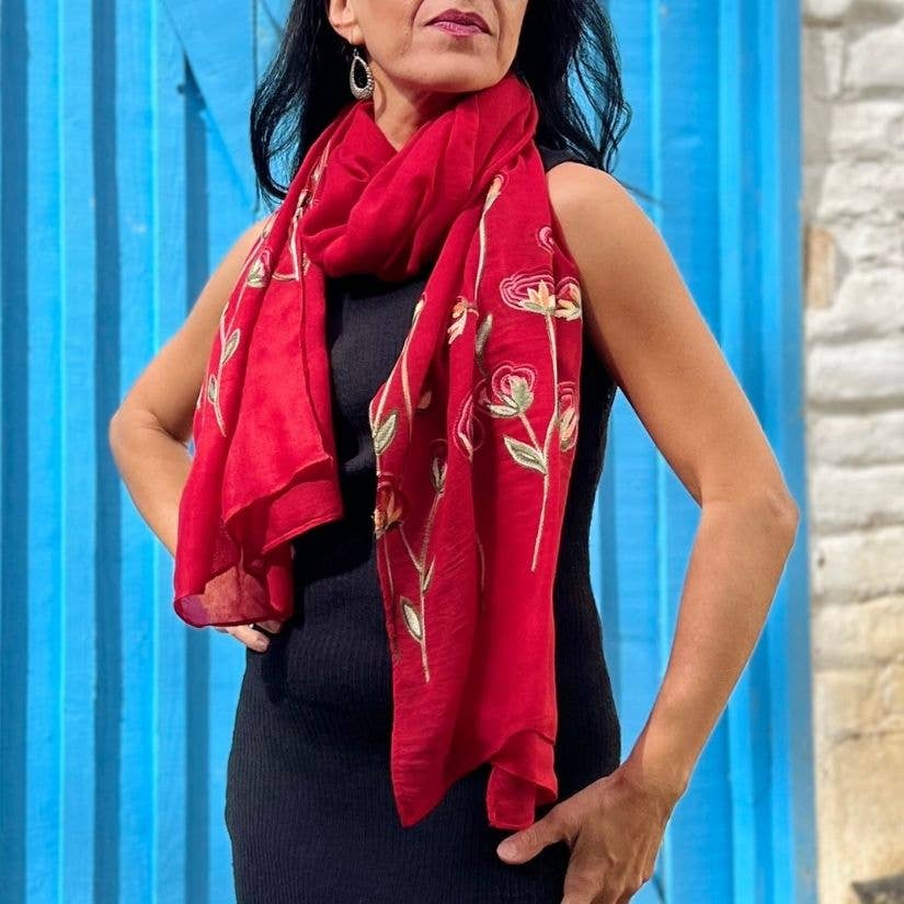 Humble Hilo – Engroshandel Tørklæde - Dame – Humble Hilo Broderet tørklæde/sjal med blomster9