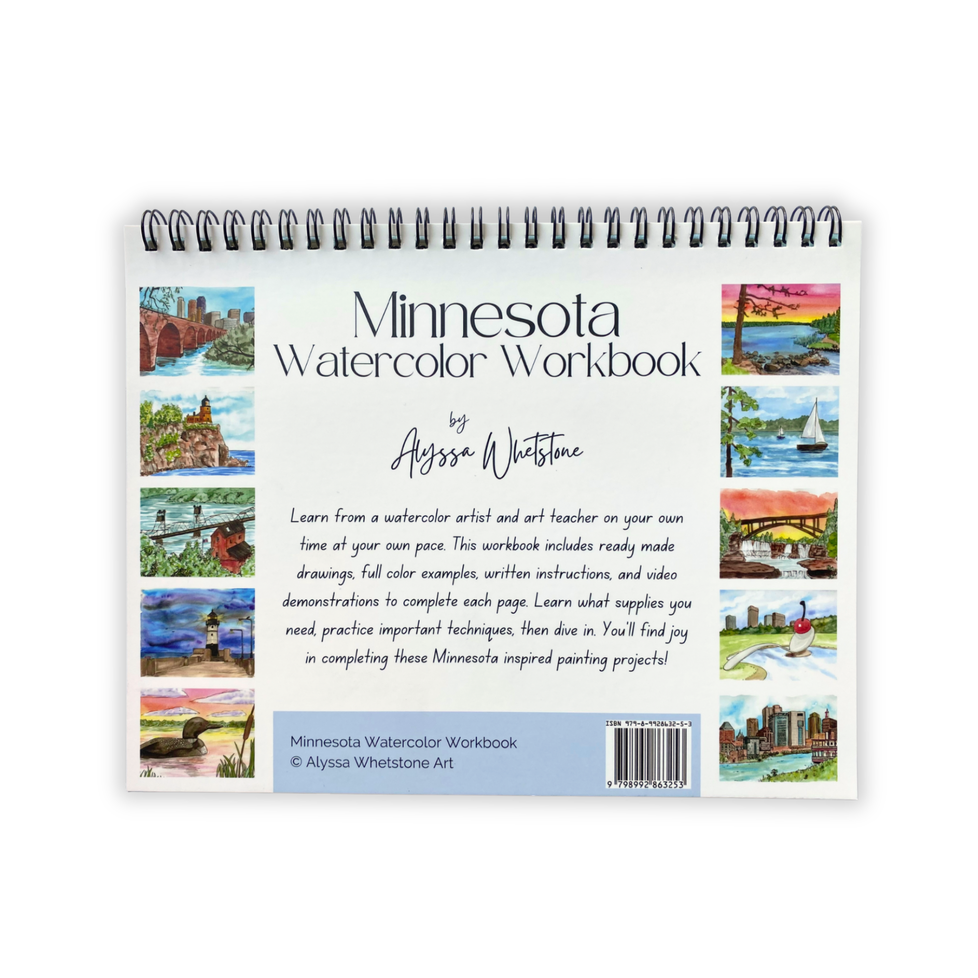 Alyssa Whetstone Art - Wholesale Sketchbook/Sketchpad - Minnesota Watercolor Workbook - Video Directions Included5