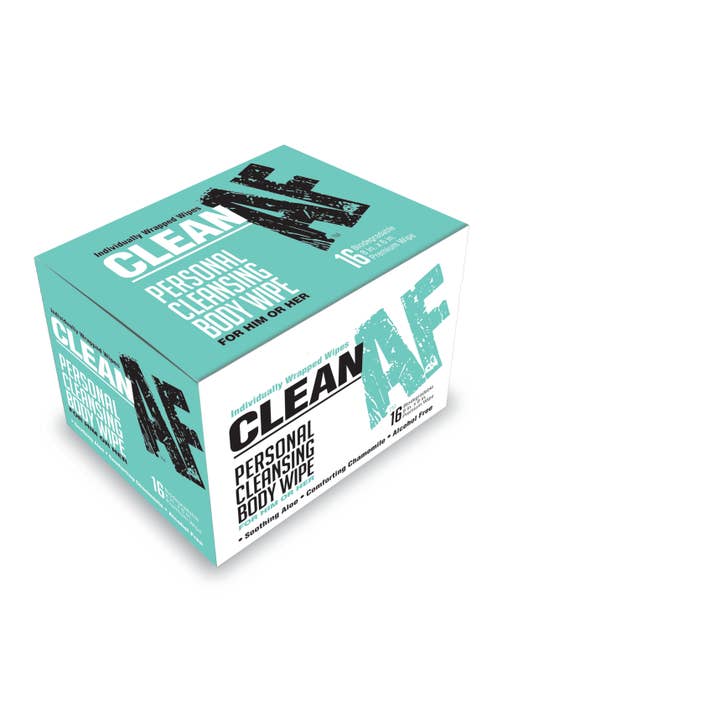 Little Genie Productions - Wholesale Face & Body Wipes - Clean AF Personal Cleansing Wipes Box of 16