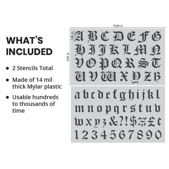 Stencil Stop – Estêncil por atacado – Kit de estêncil de alfabeto de letras góticas [letras de 1 polegada]1