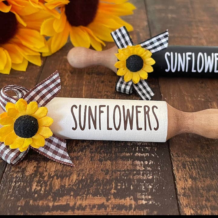 AH Designs 15 - Wholesale Decorative Tabletop Object - 7” Sunflower 🌻 Farmhouse tier tray mini rolling pin