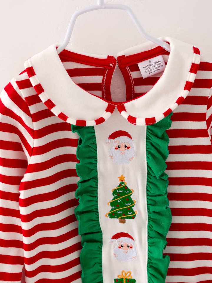 littleoneusa - Wholesale Top & Pant Set - Kids - Christmas Red Stripe Santa Ruffle Girl Pant Set Kids Clothes