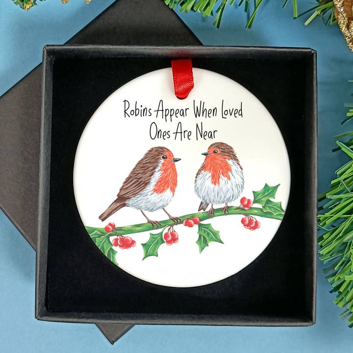 Robin Couple Memorial Christmas Decoration for wholesale by Laura Stanley Designs