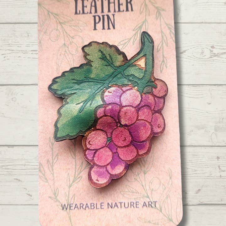 Wyrd & Witchy Art - Wholesale Brooch - Bunch of Grapes Leather Pin1